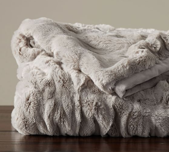 Ruched Faux Fur Oversized Throw - Gray | Pottery Barn (US)