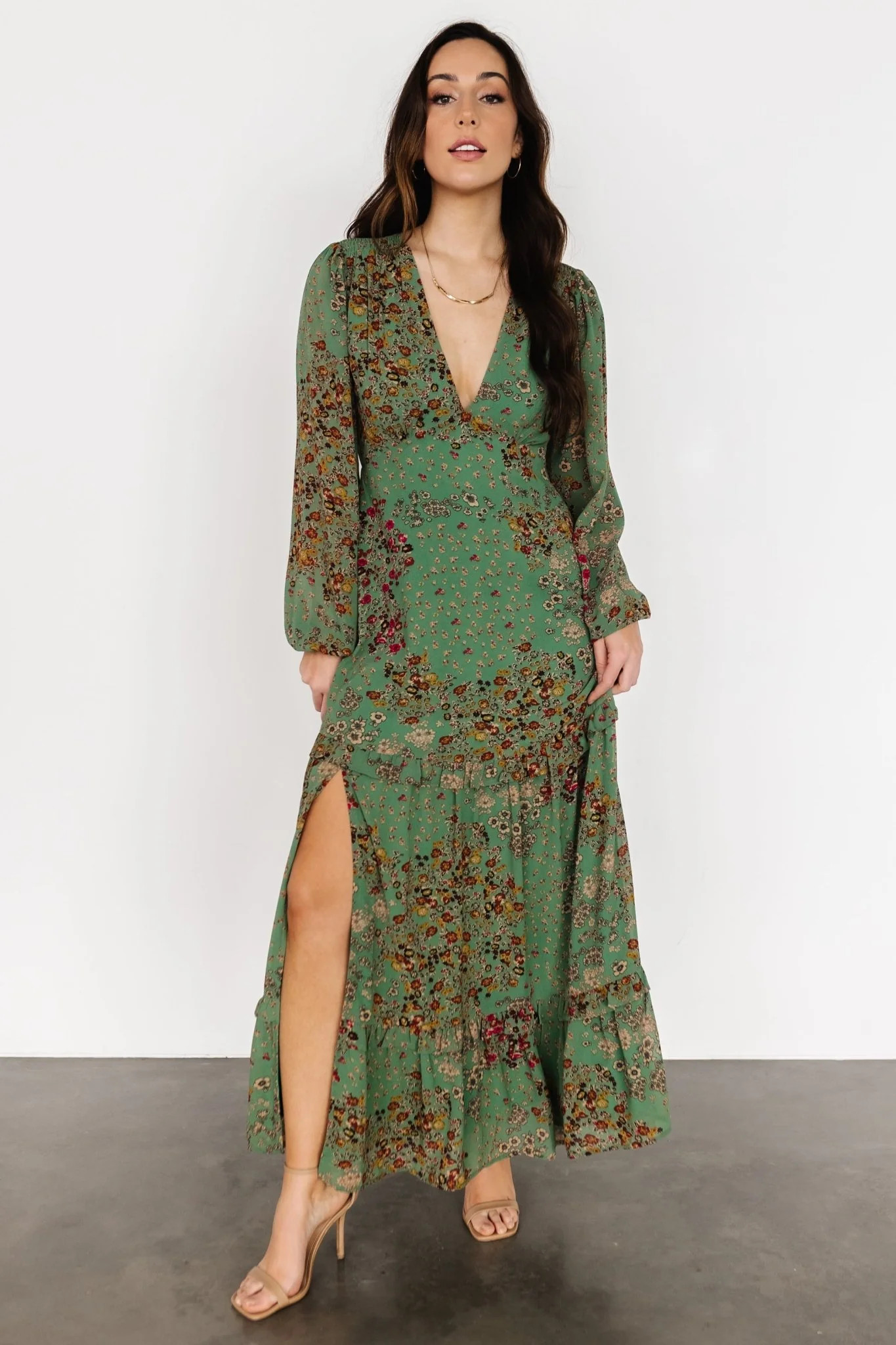 Bowman Deep V Maxi Dress | Green Multi | Baltic Born
