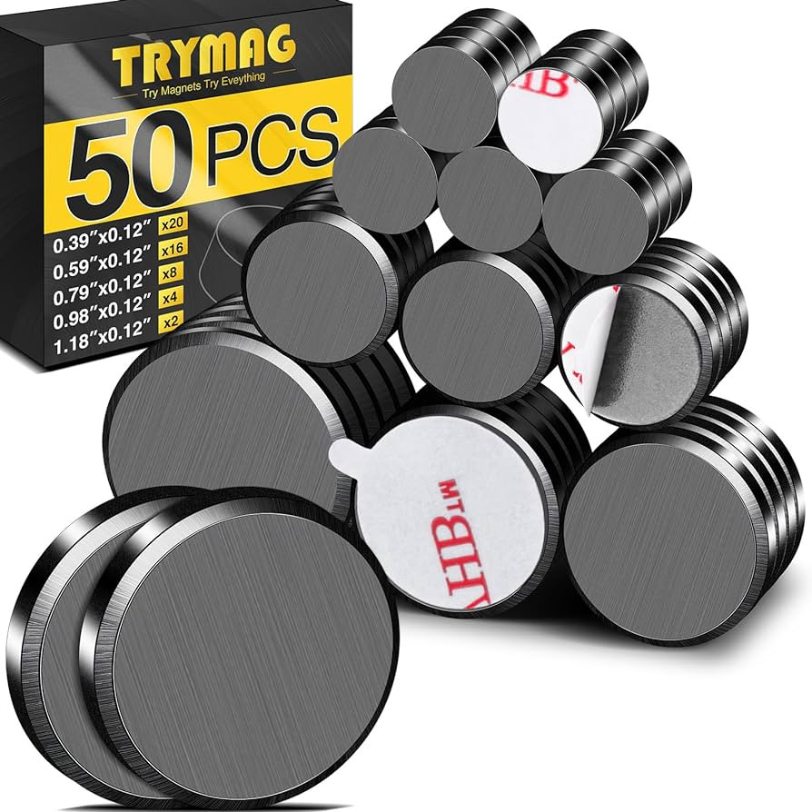 TRYMAG Small Magnets for Crafts with Adhesive Backing, 5 Different Size, 50Pcs Strong Round Circl... | Amazon (US)