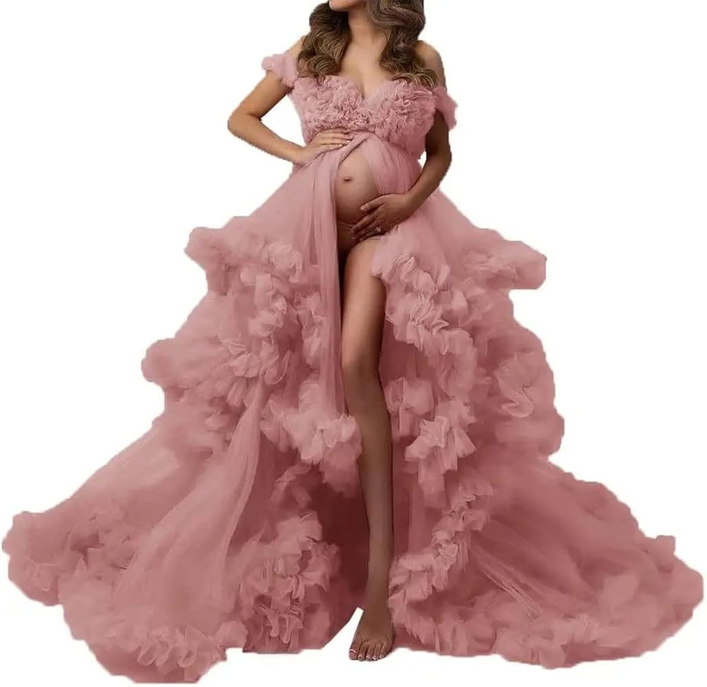 Women's Tulle Robe for Maternity Photoshoot Puffy Ruffles Bridal Lingerie Bathgown Illusion Weddi... | Amazon (US)