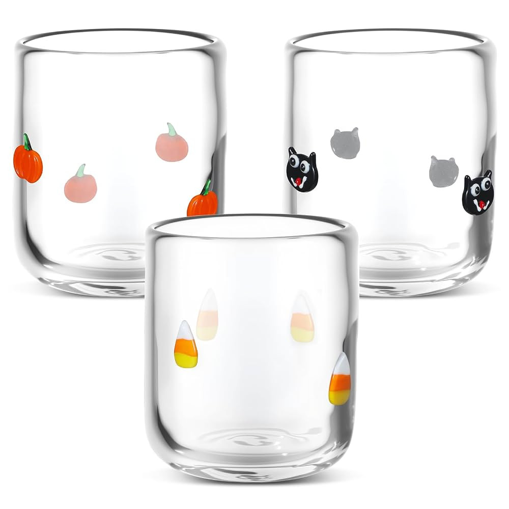 3 Pcs Halloween Icon Juice Glasses, 14oz Pumpkin, Cat, Candy Corn Icon Juice Cups, Stemless Drink... | Amazon (US)