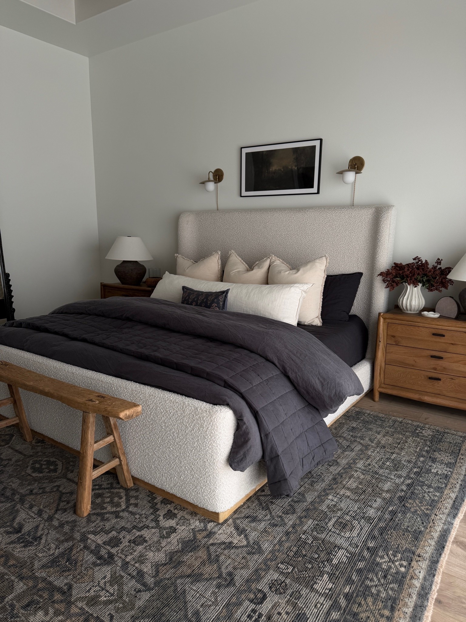Charcoal linens from @Quince for the win! I love the tone on tone moody color for fall. My favorite linens in the prettiest color. So soft and cozy for fall and get softer with every wash. #quincepartner