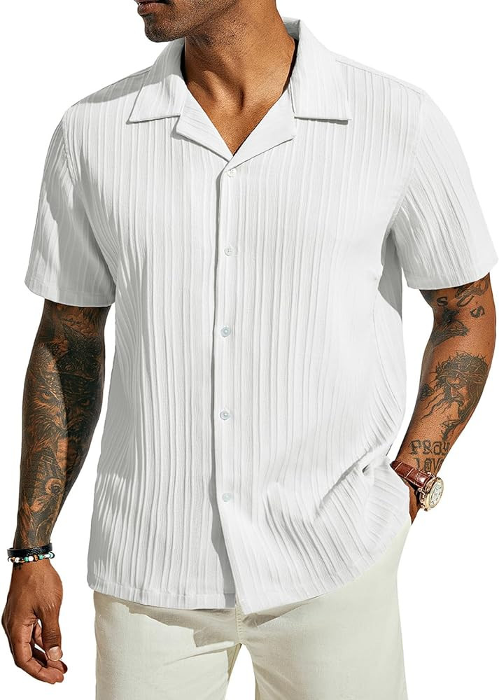 PJ PAUL JONES Men's Casual Button Down Shirts Short Sleeve Summer Shirts Wrinkle-Free Shirts Text... | Amazon (US)