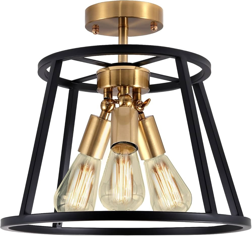 CNG 3-Light Semi Flush Mount Ceiling Light Modern Brass and Black Ceiling Light Fixture | Amazon (US)