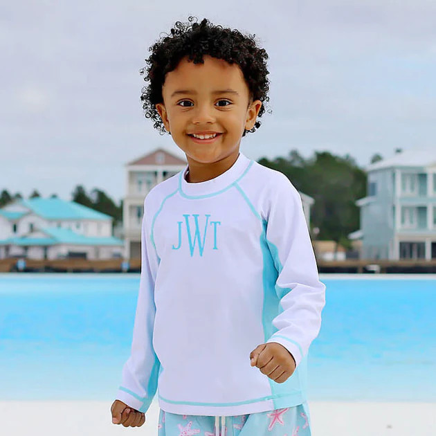 White and Blue Long Sleeve Rash Guard | Classic Whimsy