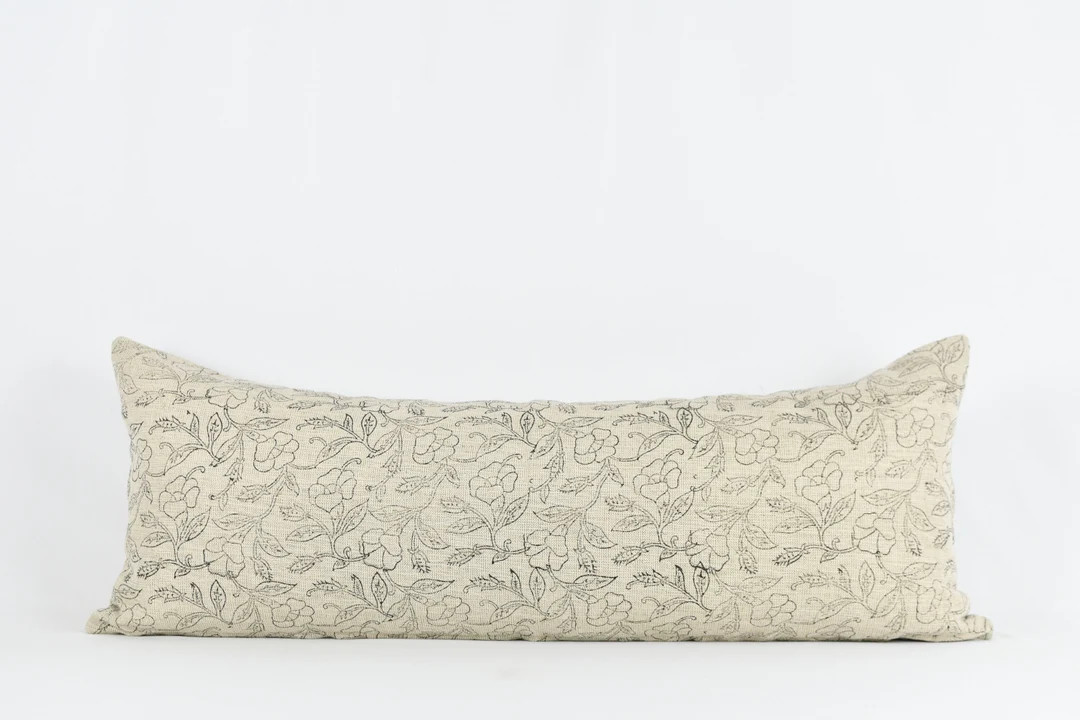 Suzanne Long Lumbar Black Floral Block Print Long Lumbar Pillow - Etsy | Etsy (US)