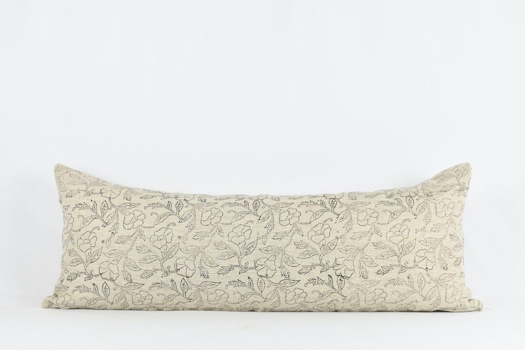 Suzanne Long Lumbar - Black Floral Block print long lumbar pillow | Etsy (US)