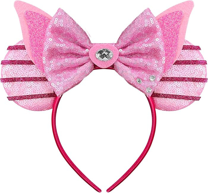Cute Mouse Ears Headband for Women, Inspired by Small Pig, Sequin Pink Bows Headband for Costume ... | Amazon (US)