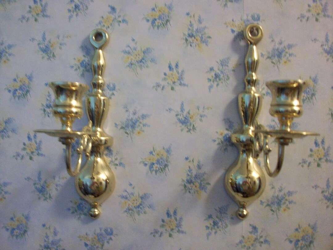 Bright Polished Williamsburg Style Brass Single Arm Sconces - Set of 2, Vintage Decorative Wall S... | Etsy (US)