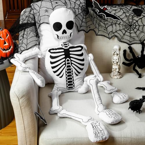 Wonderjune Halloween Skeleton Pillows Realistic Skull Shaped Decorative Gothic Pillow Human-Shaped Plush Stuffed Soft Pillow for Halloween Sofa Bed Home Couch Decor (41 Inch Classic) | Amazon (US)