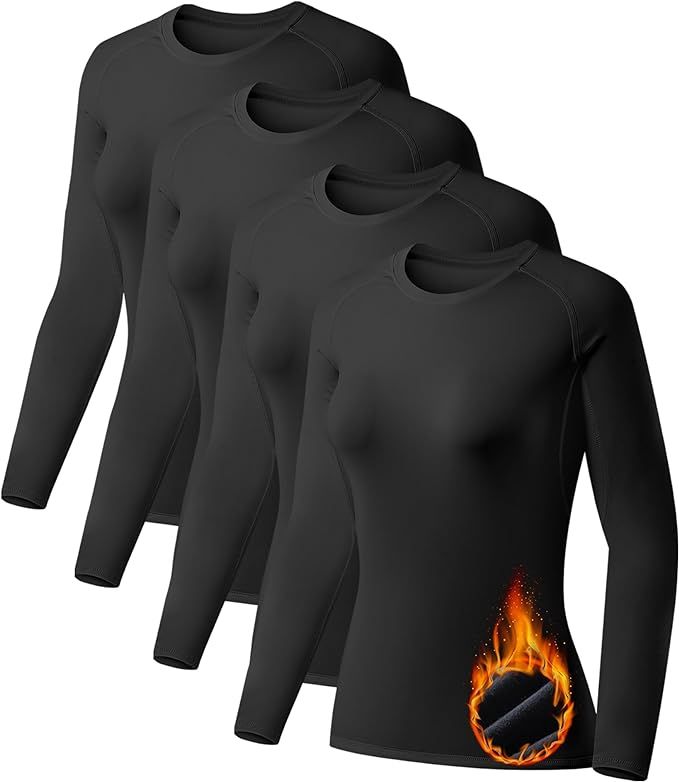 TELALEO 4 Pack Women's Thermal Shirts Fleece Lined Athletic Tops Long Sleeve Compression Workout ... | Amazon (US)