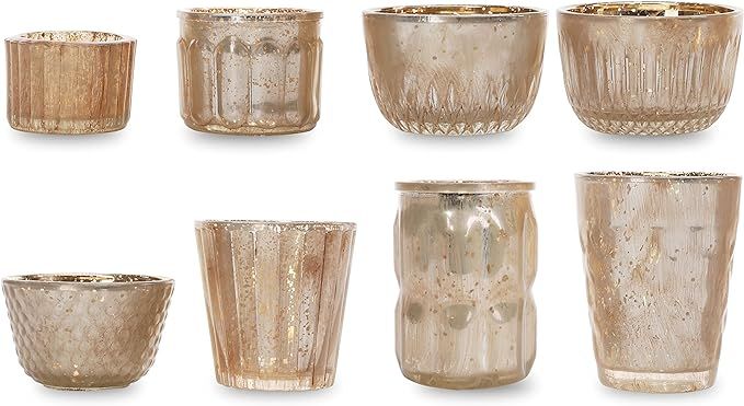 DN DECONATION Mercury Glass Votives, Mercury Glass Candle Holder in Glittery Brown and Gold, Vint... | Amazon (US)