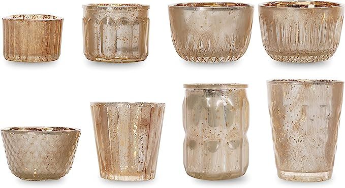 DN DECONATION Mercury Glass Votives, Mercury Glass Candle Holder in Glittery Brown and Gold, Vint... | Amazon (US)