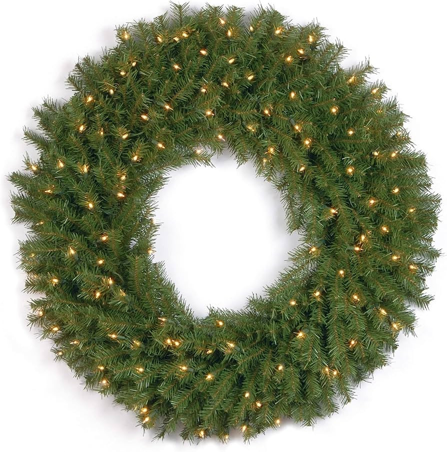 National Tree Company Pre-Lit Artificial Christmas Wreath, Green, Norwood Fir, White Lights, Chri... | Amazon (US)
