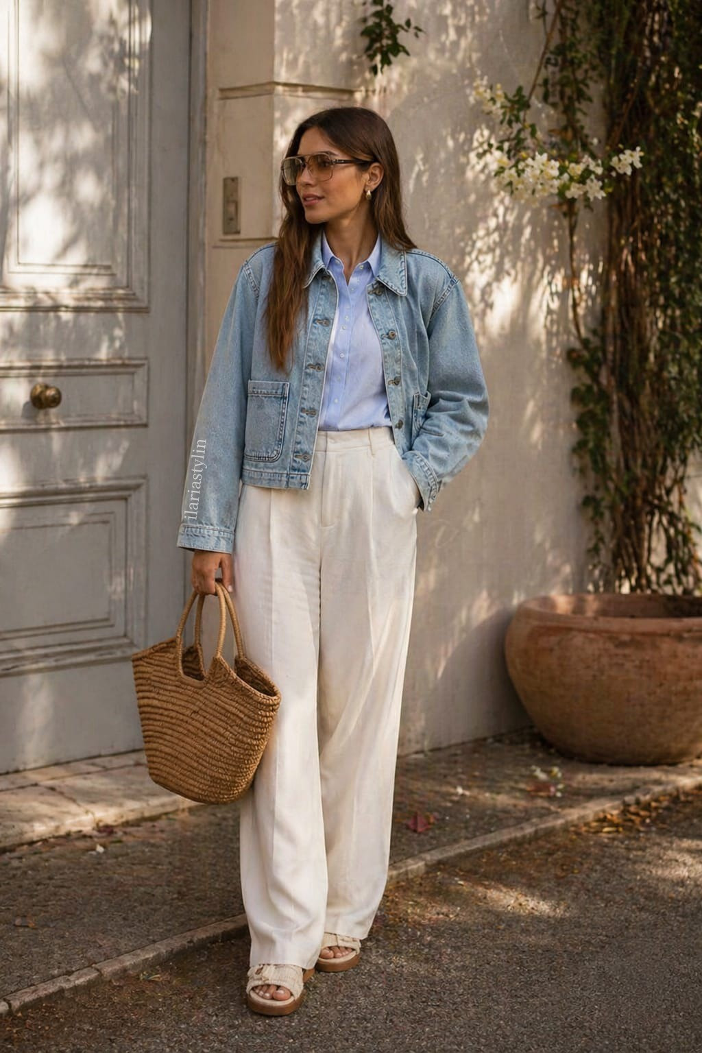 Modern Retro Inspired Outfit 🐚🩵

outfit ideas, spring outfit, summer outfit, denim jacket, light denim jacket, blue shirt, linen-blend shirt, white pants, dress pants, cream sandals, twill sandals, straw bag, bucket bag, handbag, casual outfit, casual chic outfit

#LTKootd #LTKSeasonal #LTKTravel