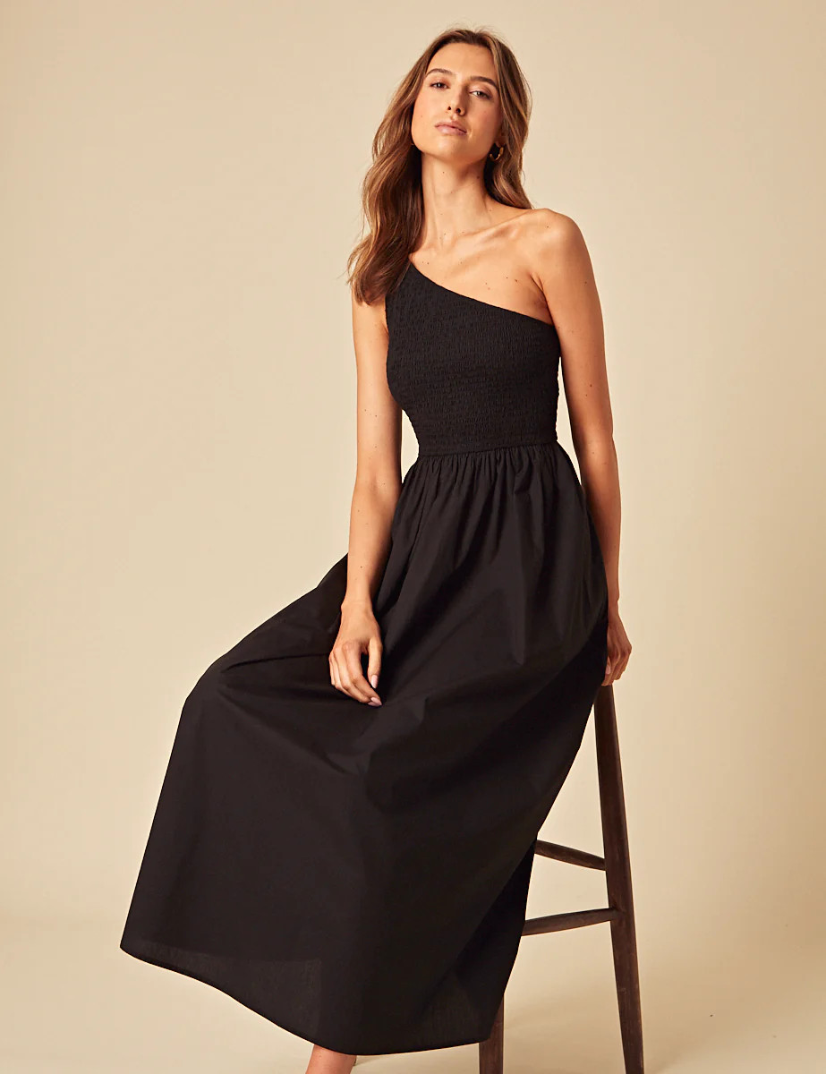 Black One Shoulder Georgia Midi Dress | Nobody's Child