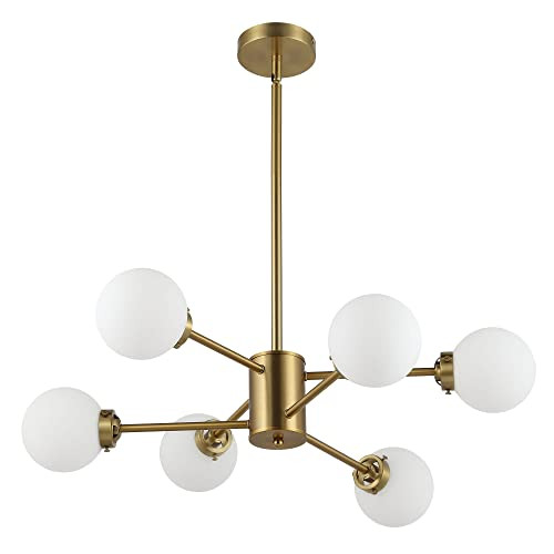 WINGBO 6-Light Modern Chandelier, Sputnik Pedant Light Fixture with Large Opal White Glass Globe ... | Amazon (US)