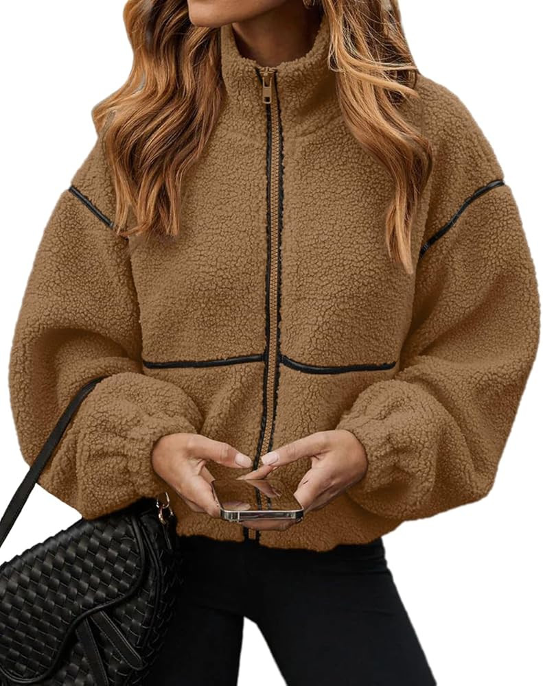 Glamaker Womens Sherpa Fuzzy Fleece Jackets Casual Warm Winter Zip Up Long Sleeve Fluffy Coats 20... | Amazon (US)