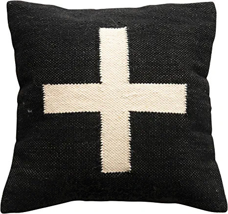 Amazon.com: Creative Co-Op Wool Blend Swiss Cross Pillow, 20 inches, Black and Cream : Home & Kit... | Amazon (US)