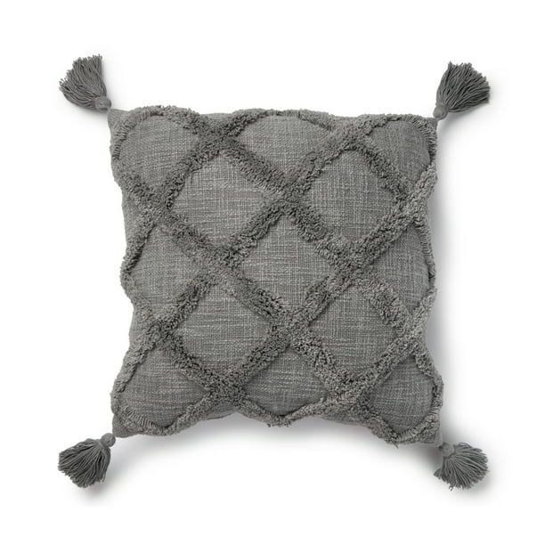 Better Homes & Gardens Tufted Trellis Decorative Square Pillow, 20" x 20", Grey, Single Pack | Walmart (US)