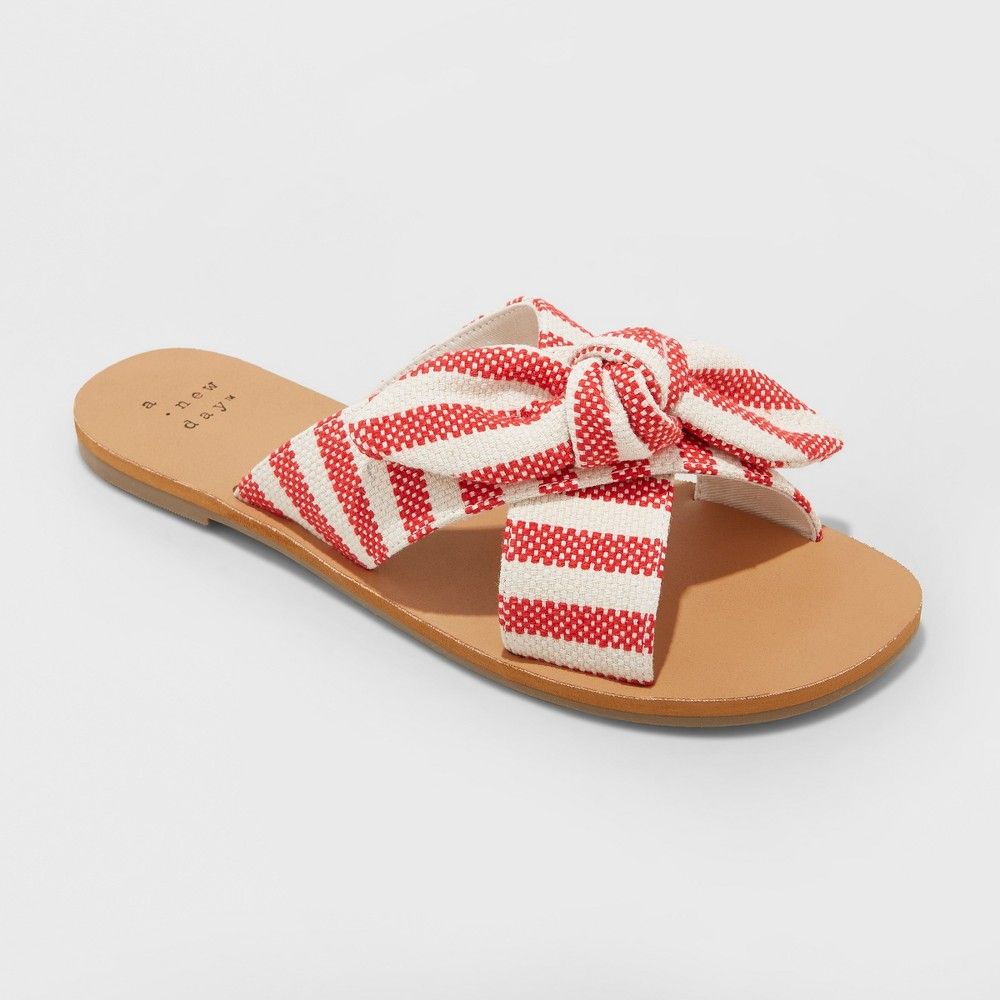 Women's Livia Striped Knotted Bow Slide Sandal - A New Day Red 5 | Target