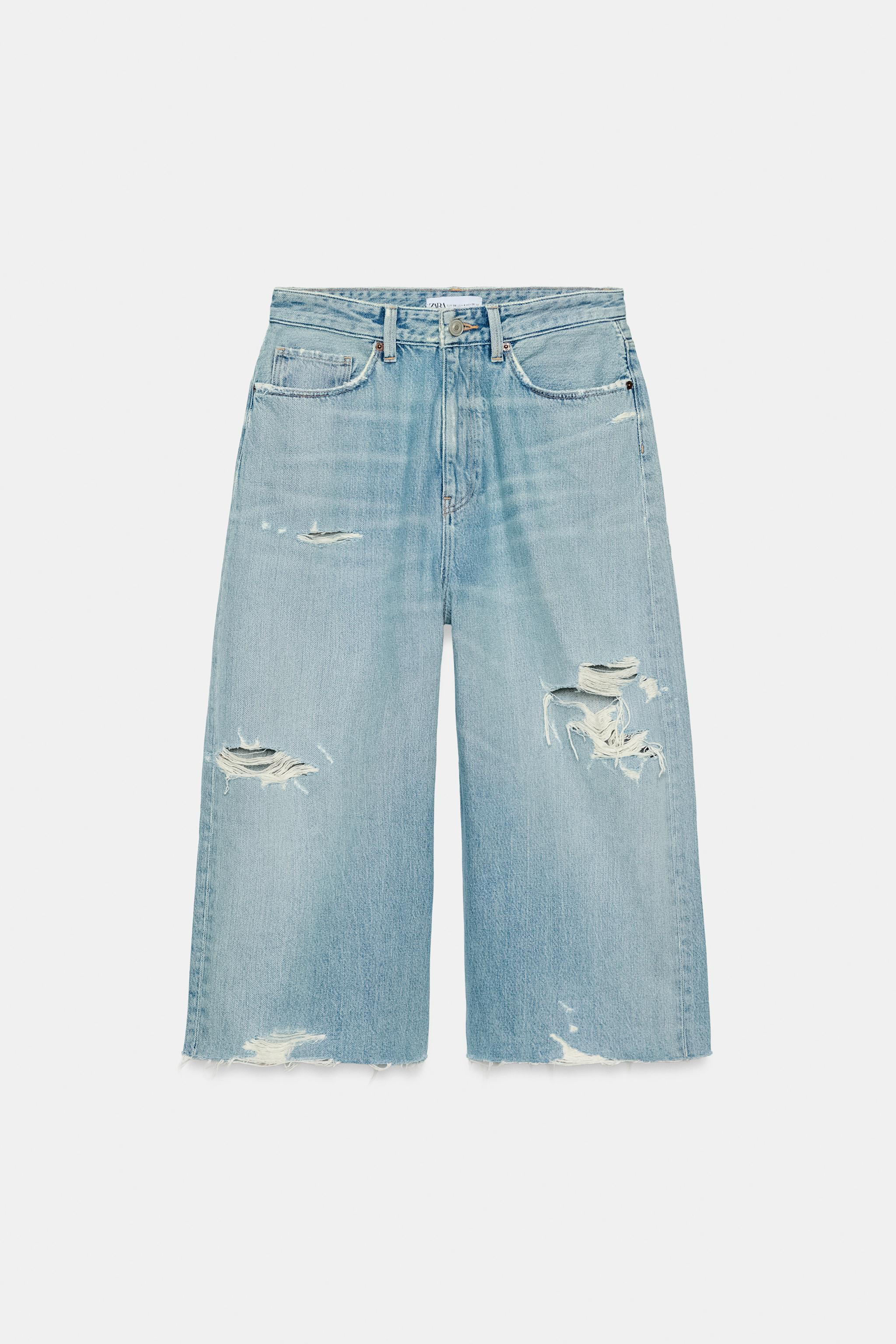 MID-RISE RIPPED BAGGY DENIM JORTS | Zara US