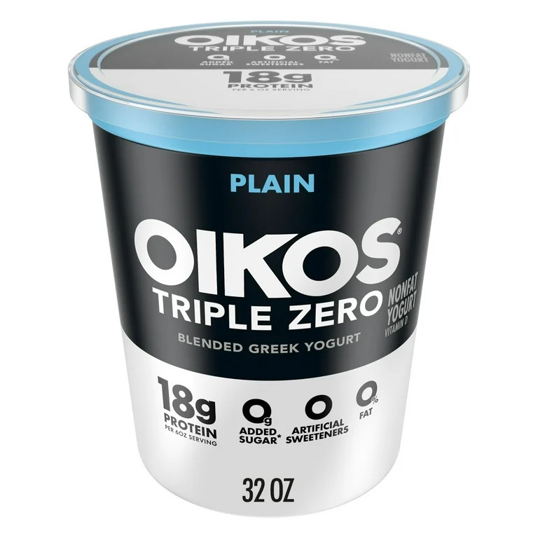 Oikos Triple Zero 18g Protein, 0g Added Sugar, Plain Greek Nonfat Yogurt Tub, 32 oz | Walmart (US)