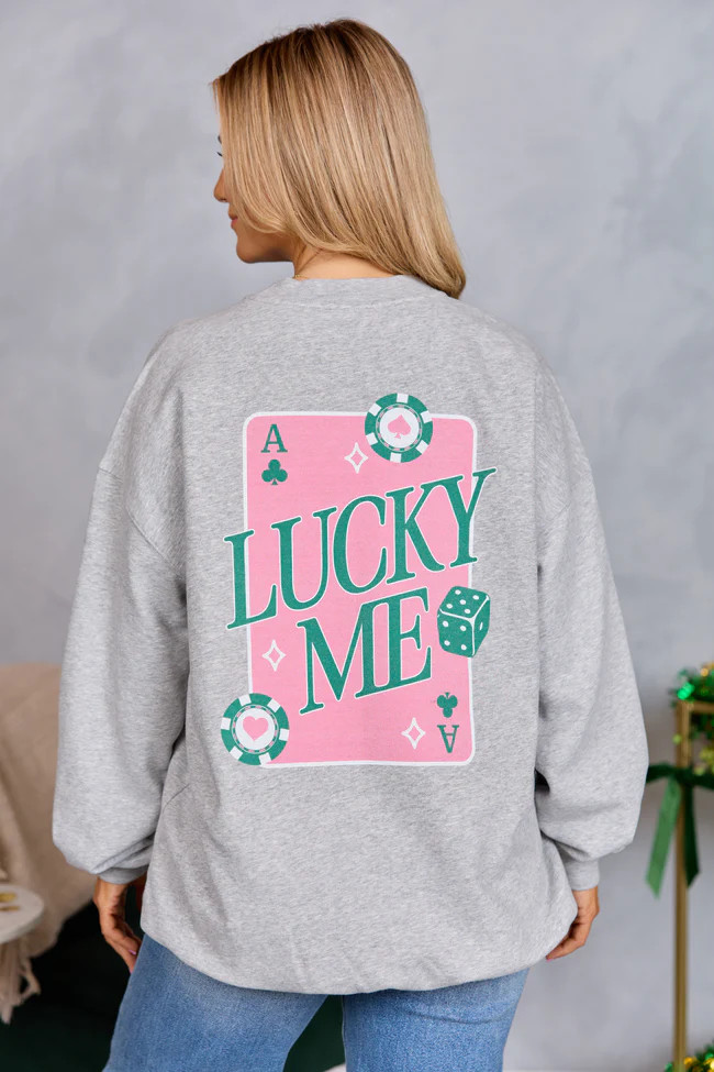 Lucky Me Light Grey Graphic Sweatshirt SALE | Pink Lily