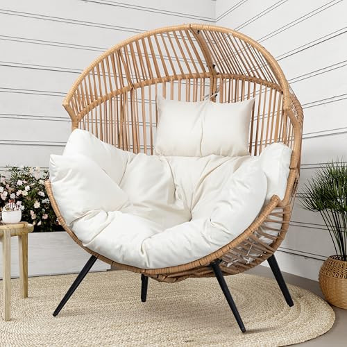 Shintenchi Wicker Egg Chair Outdoor Rattan Patio Chair with Cushion,Oversized Patio Lounge Chairs with Cushion Egg Basket Chair, Egg Seat for Indoor Living Room Bedroom Outside Patio Backyard Balcony | Amazon (US)