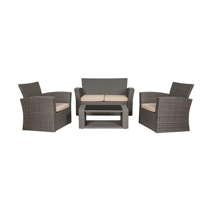 Alfonso Rattan Wicker 4 - Person Seating Group with Cushions | Wayfair North America