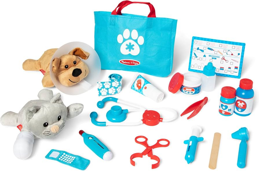 Melissa & Doug Examine and Treat Pet Vet Play Set, 24-Piece Animal Doctor Playset with Dog & Cat ... | Amazon (US)