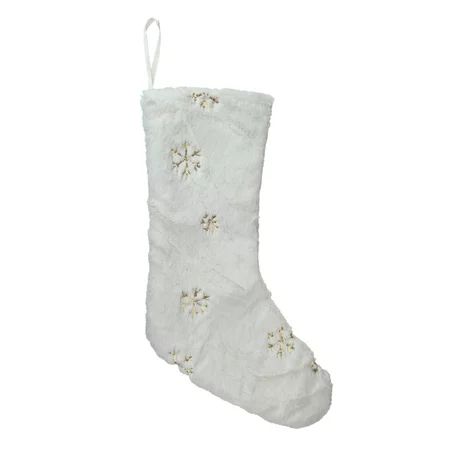 18"" White Faux Fur Christmas Stocking with Gold Sequined Snowflakes | Walmart (US)
