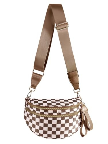 Black and White Checkered Crossbody Bag Bum Bag for Women,Spacious Checkered Purse Fanny Packs Be... | Amazon (US)