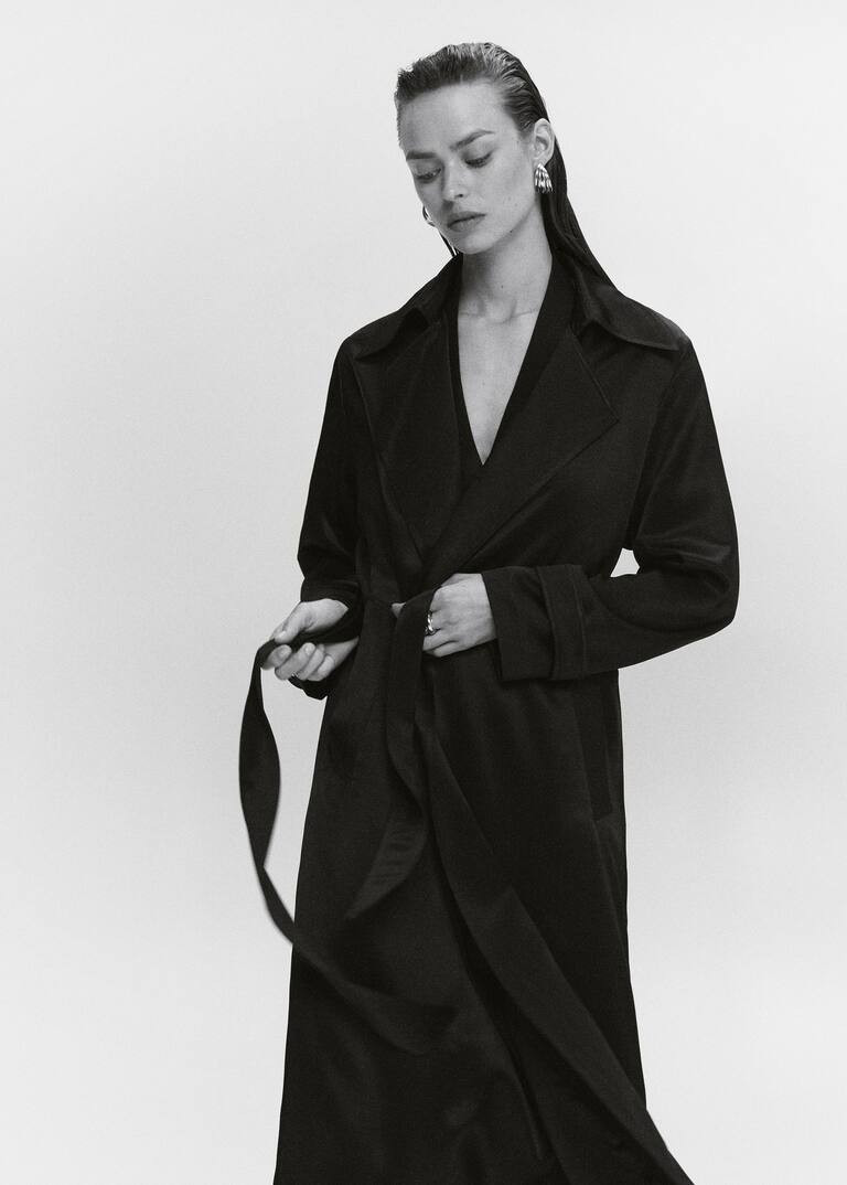 Satin belted trench coat -  Women | Mango USA | MANGO (US)
