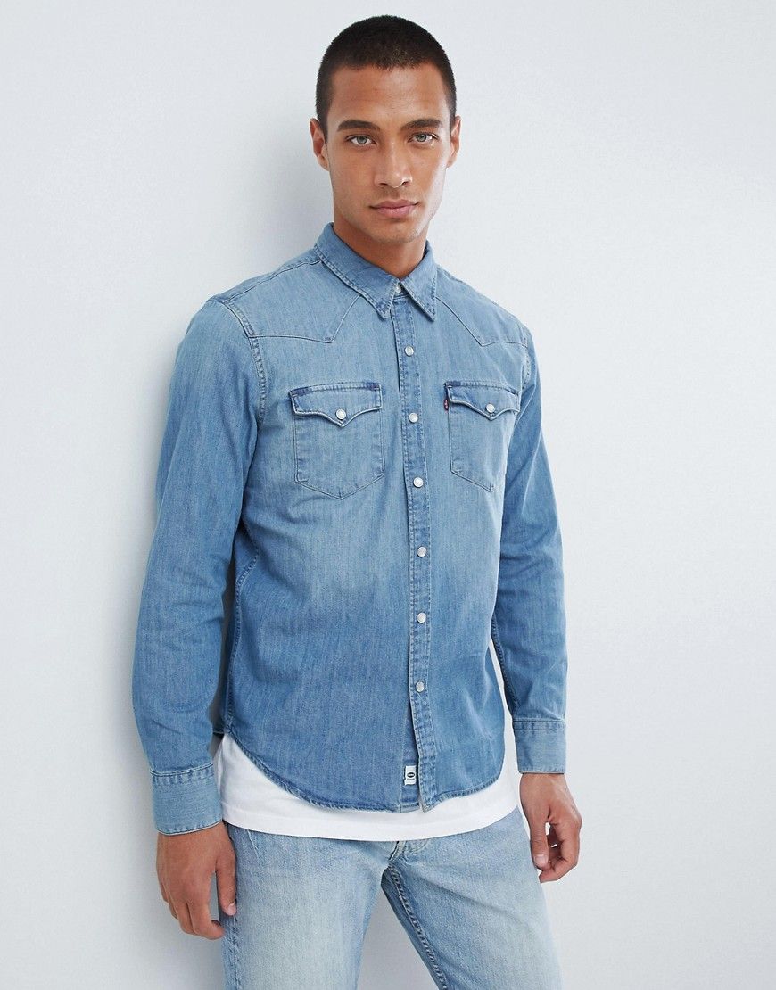 Levi's Denim Shirt Barstow Slim Fit Western Redcast Stone Light Wash | ASOS UK