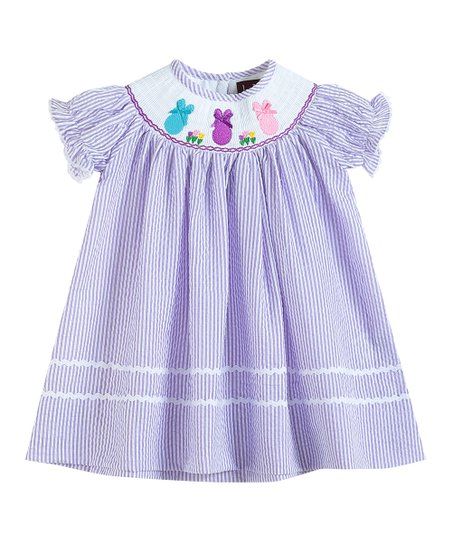 Lavender Seersucker Easter Bunnies Bows Smocked Bishop Dress - Infant, Toddler & Girls | Zulily