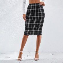 Elastic Waist Plaid Pencil Skirt | SHEIN