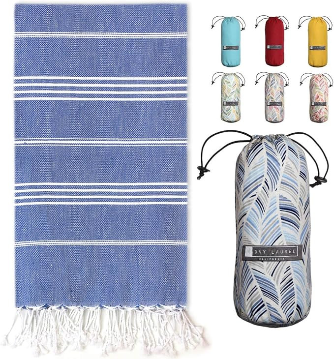 BAY LAUREL Turkish Beach Towel with Travel Bag 39 x 71 Quick Dry Sand Free Lightweight Large Over... | Amazon (US)
