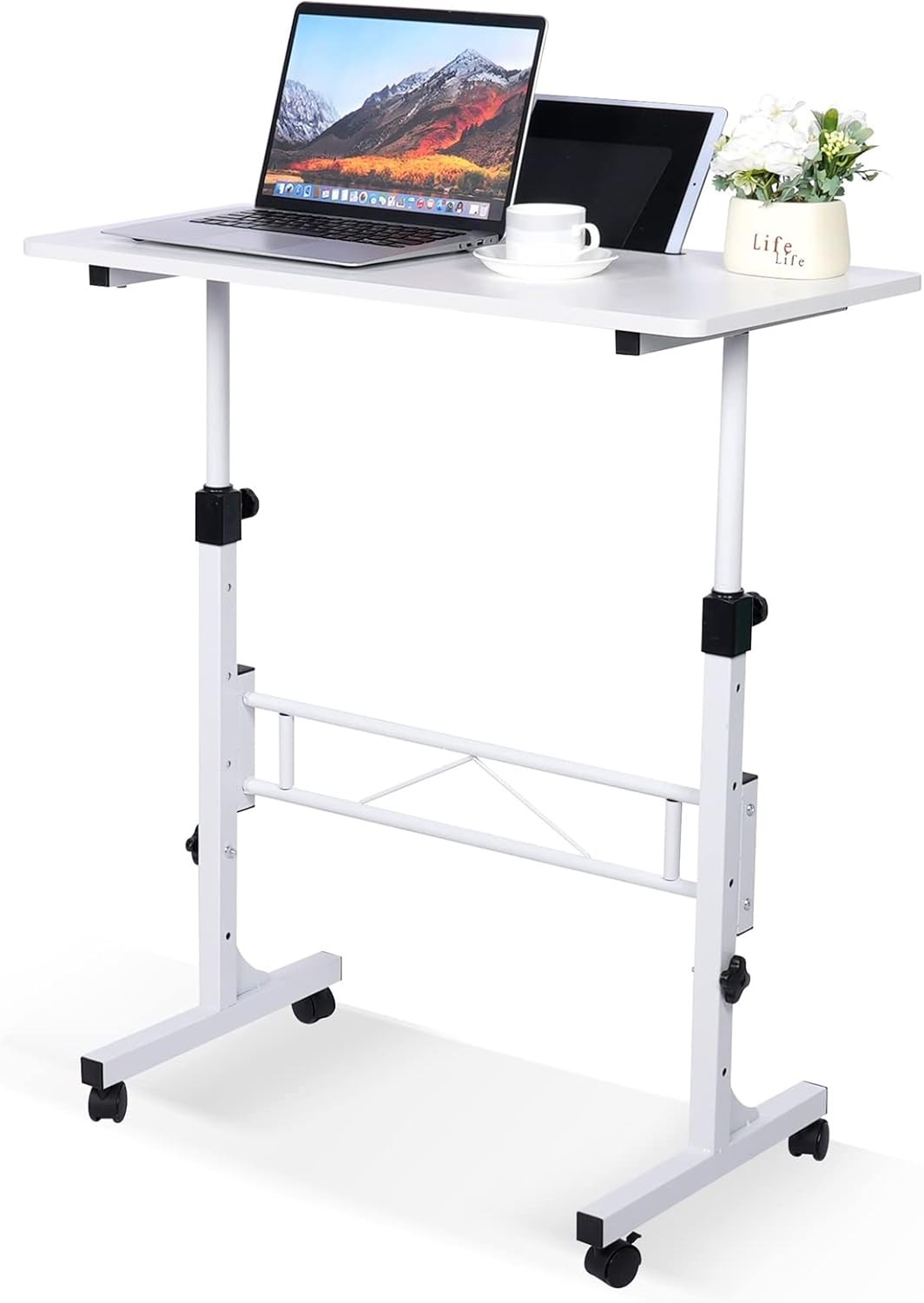 KLSMYHOKI Standing Desk Adjustable Height, Mobile Stand Up Desk with Wheels Small Computer Desk R... | Amazon (US)