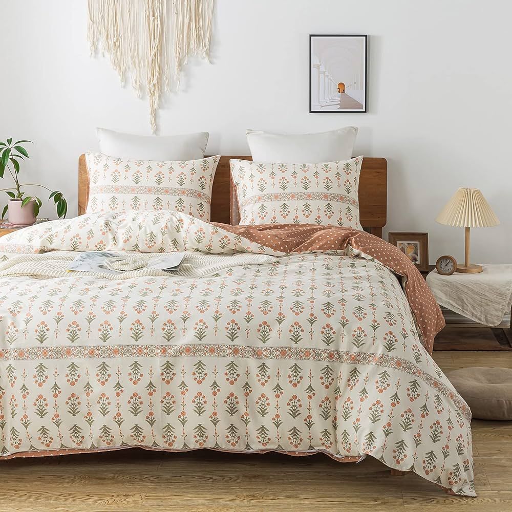 HoneiLife Queen Duvet Cover Set - Breathable 100% Cotton Floral 3pcs Wildflower Comforter Cover, ... | Amazon (US)