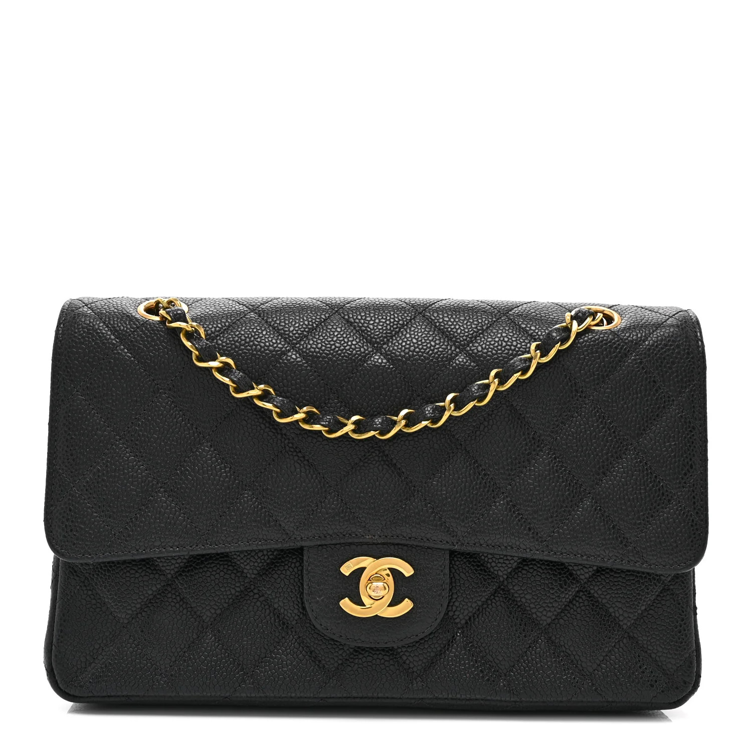 Caviar Quilted Medium Double Flap Black | FASHIONPHILE (US)