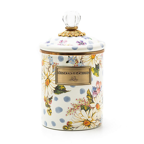 MacKenzie-Childs Wildflowers Enamel Medium Canister in Blue | MacKenzie-Childs