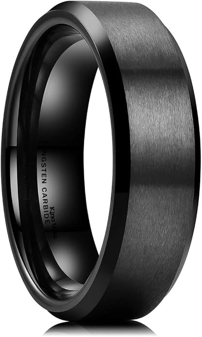King Will Basic 6mm 7mm 8mm 9mm 10mm Men Wedding Black/Silver Tungsten Ring Matte Finish Beveled ... | Amazon (US)