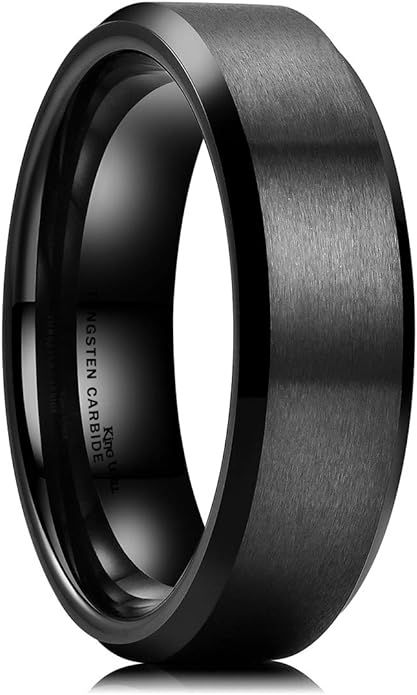 King Will Basic 6mm 7mm 8mm 9mm 10mm Men Wedding Black/Silver Tungsten Ring Matte Finish Beveled ... | Amazon (US)