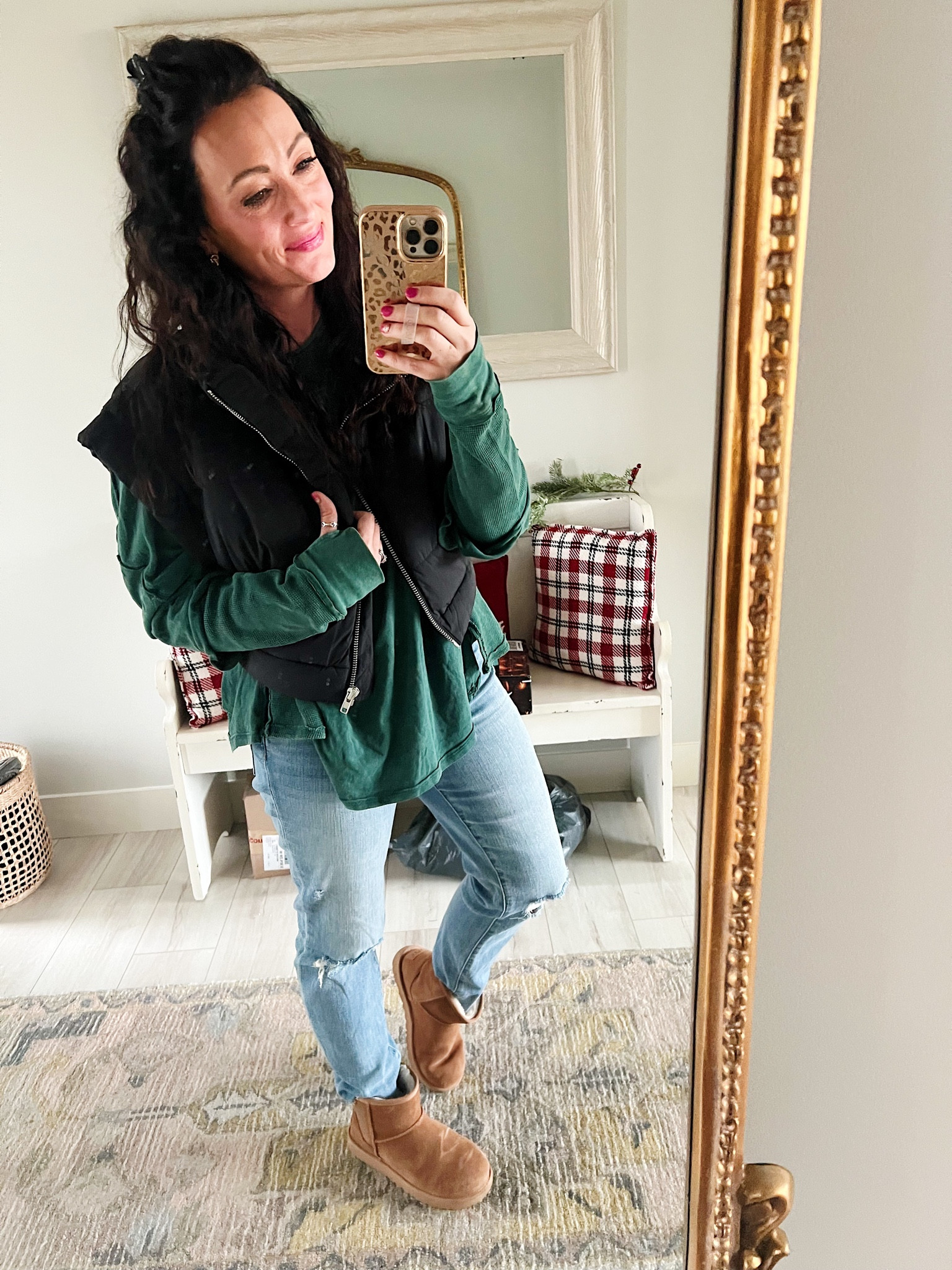 • small vest
• small tee (oversized fit)
• size 4 jeans (size down one)
• Uggs tts 

#LTKunder50 #LTKsalealert #LTKHoliday