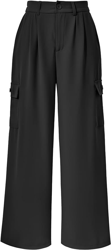 PRETTYGARDEN Women's Wide Leg Cargo Pants High Waist Business Casual Trousers Pant with Pockets | Amazon (US)