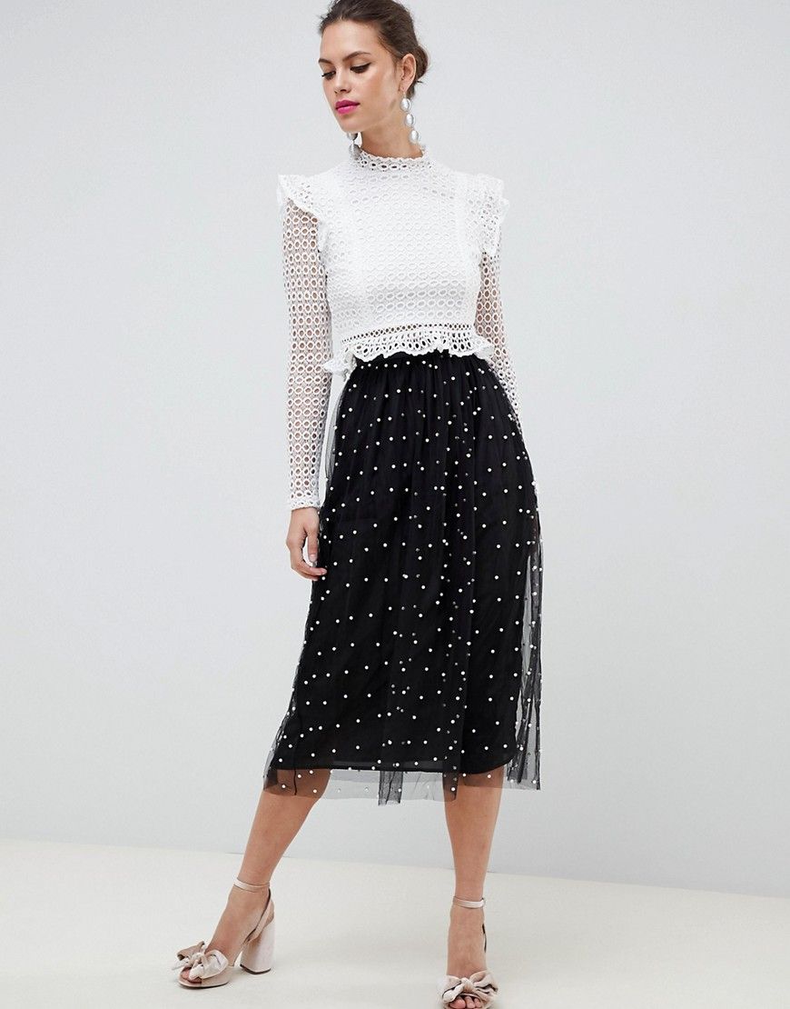 ASOS Faux Pearl Embellished Fully Lined Tulle Midaxi Skirt - Black | ASOS US