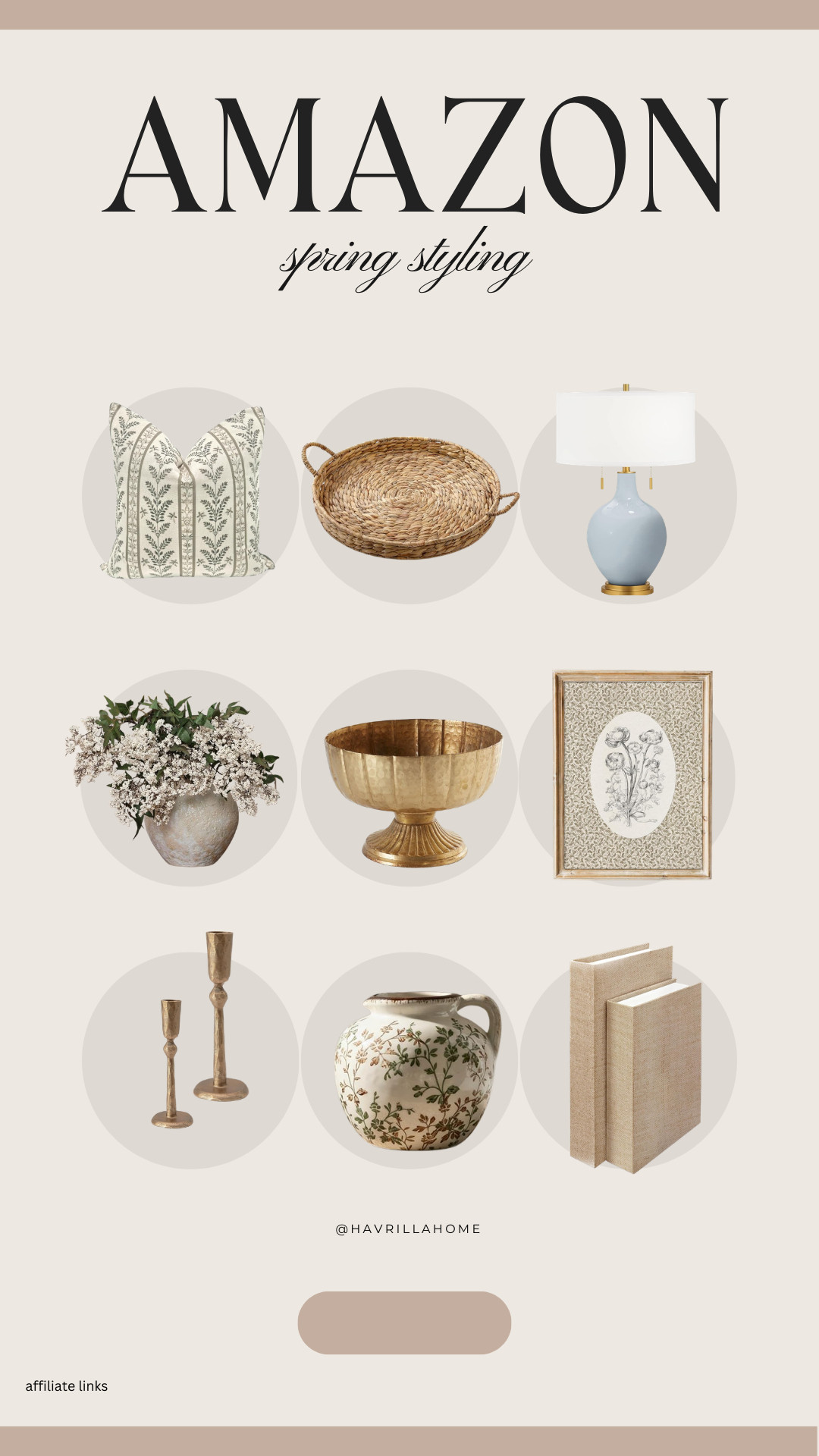 Amazon spring decor, neutral spring home decor, organic modern home styling, spring living room decor ideas, neutral throw pillows amazon, woven decorative tray, blue ceramic table lamp, brass pedestal bowl decor, botanical wall art print, floral ceramic vase, gold candlesticks decor, linen decorative books, spring shelf styling ideas, affordable amazon home finds, havrillahome style, neutral aesthetic home 

 

#LTKHome