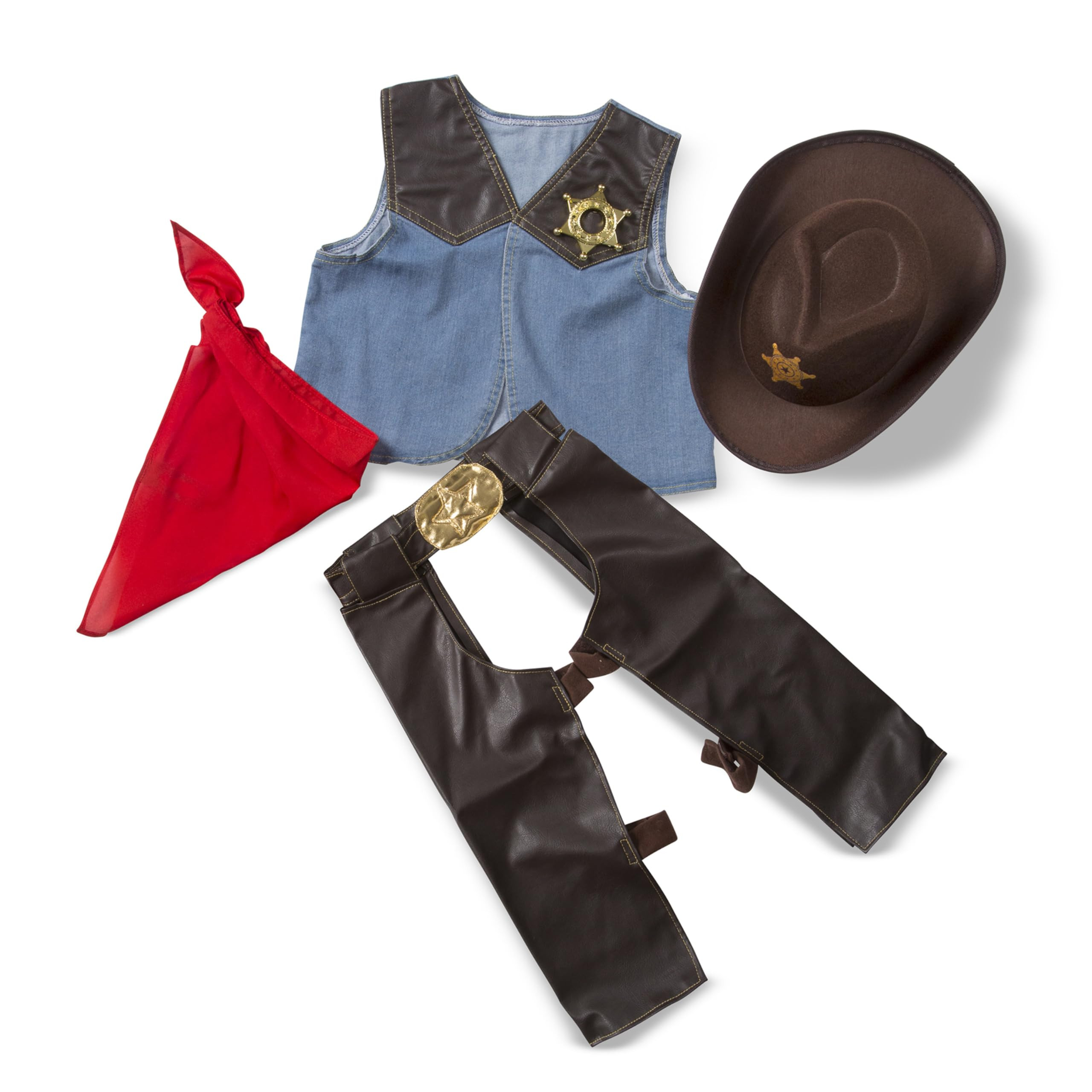 Melissa & Doug Cowboy Role Play Costume Set (5 pcs) - Includes Faux Leather Chaps - Cowboy Dress-... | Amazon (US)