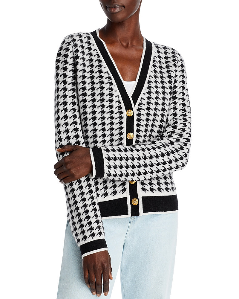 C by Bloomingdale's Cashmere Houndstooth Contrast Trim Cashmere Cardigan - Exclusive | Bloomingdale's (US)